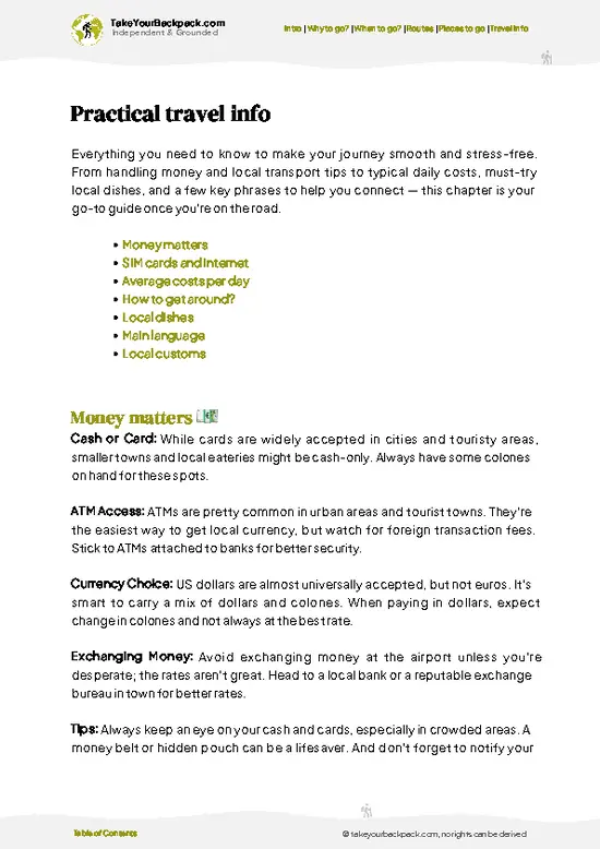 example page 7 from our offline Travel Guide for Costa Rica